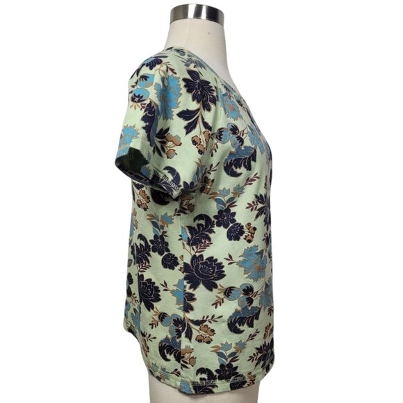 TeeCo Mint Green Floral Print Top Size Large Short Sleeve Cotton Stretch Tee - Picture 3 of 6
